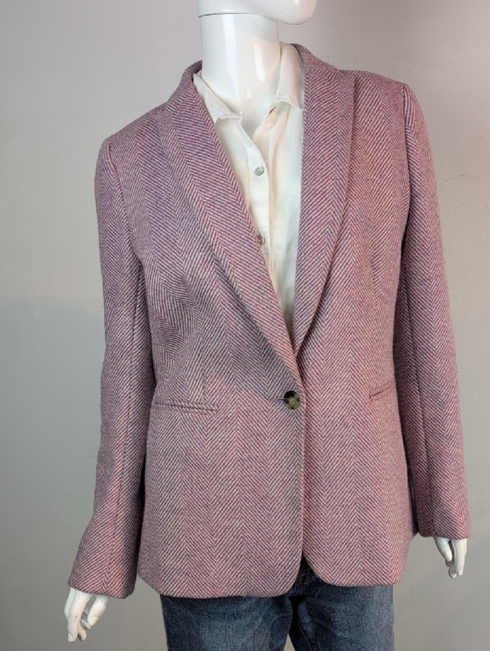 J.Crew Wool Women's Pink Herringbone Blazer Jacket Size 8